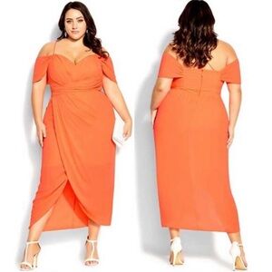 City Chic Entwine Maxi Dress in Neon Coral SZ 18 NWT